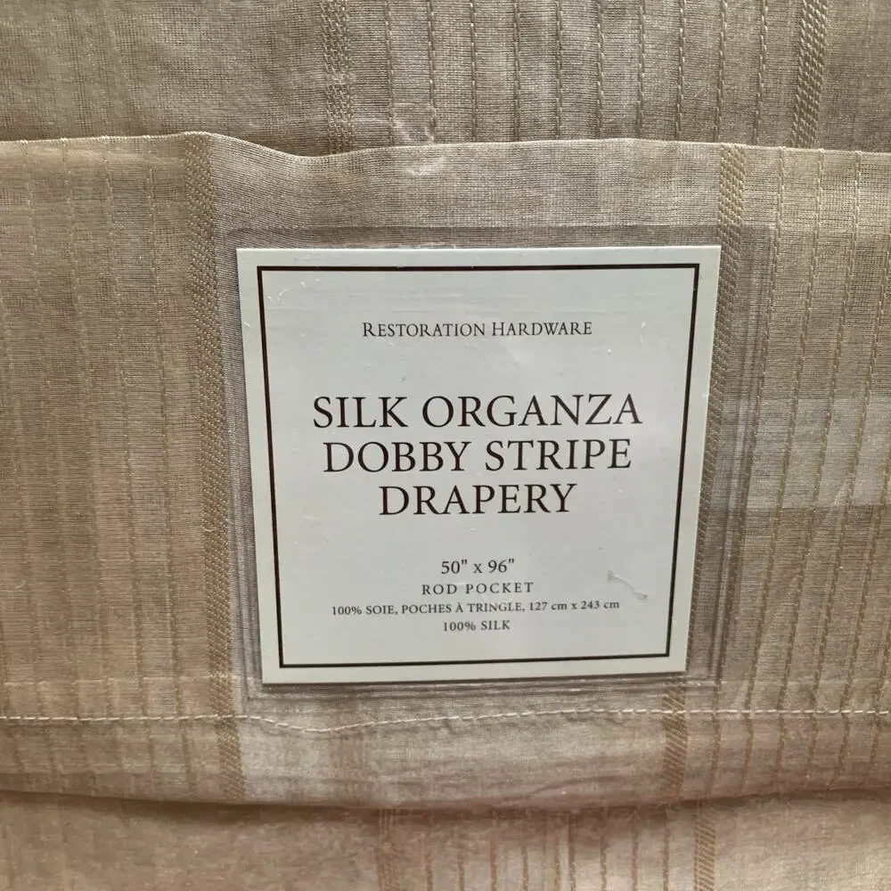100% Silk Organza Dobby Stripe Drapery, NWT from Restoration Hardware (50x96)